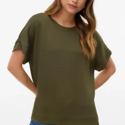 VERO MODA Haut Hali fluide col rond manches courtes Femme KAKI