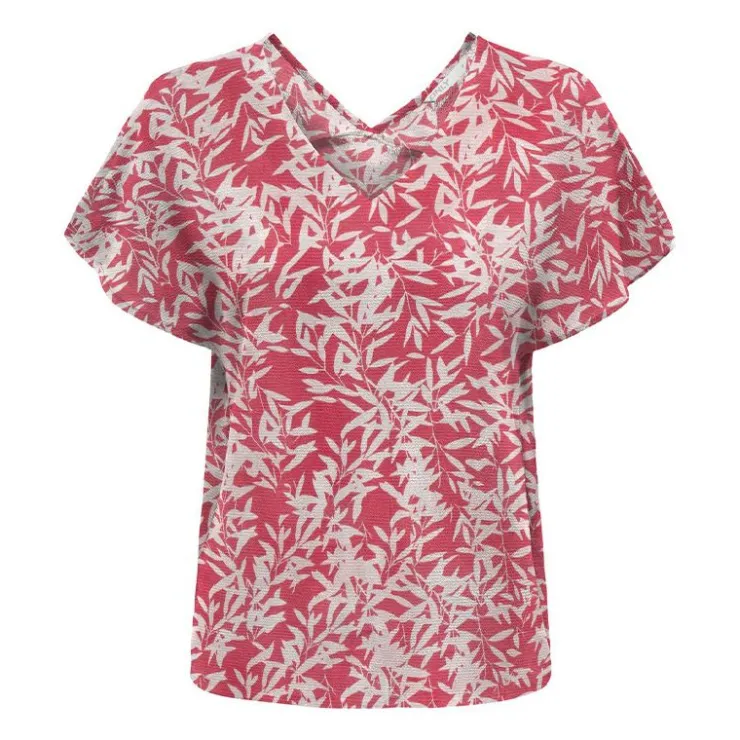 ONLY Haut manches courtes à volants motif tropical Femme ROSE Online