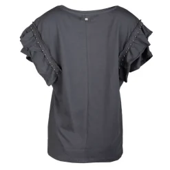 DEELUXE 74 Haut manches courtes à volants kaki Femme GRIS FONCE Outlet