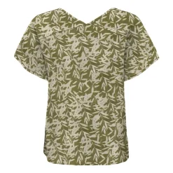 ONLY Haut manches courtes à volants motif tropical Femme KAKI