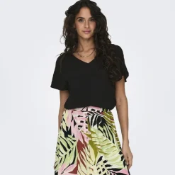 ONLY Haut manches courtes à volants uni Femme NOIR Hot