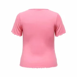 ONLY CARMAKOMA Haut manches courtes col v ourlets ondulés uni Femme ROSE Sale