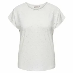 ONLY CARMAKOMA Haut manches courtes col rond détails broderie Femme BLANC ECRU Clearance