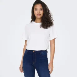 JDY Haut manches courtes Pisa col rond 100% coton cloud dancer Femme BLANC