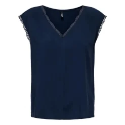 ONLY Haut manches courtes selina kalamata col v Femme BLEU FONCE Online