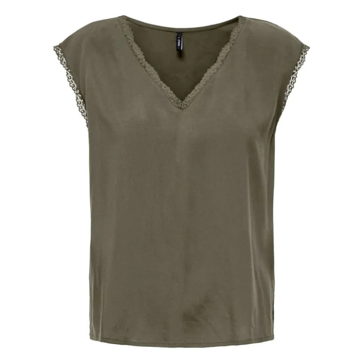 ONLY Haut manches courtes selina kalamata col v Femme KAKI