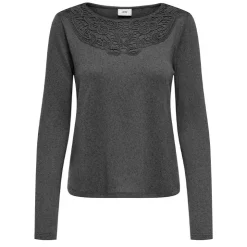 JDY Haut manches longues dentelle décolleté Femme GRIS