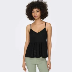 JDY Haut sans manches col v ajouré trapèze uni Femme NOIR Best