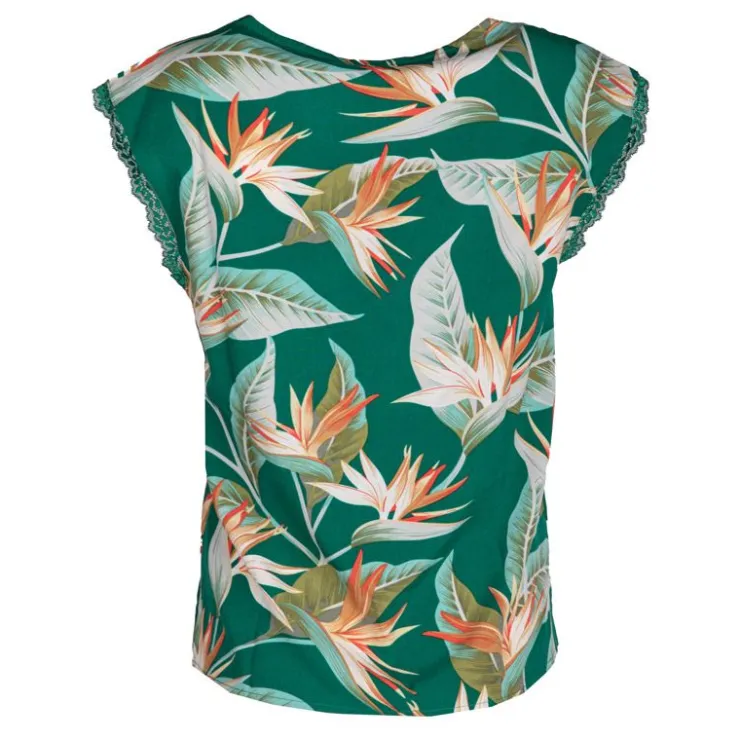 ONLY Haut sans manches col V imprimé tropical Femme VERT Clearance