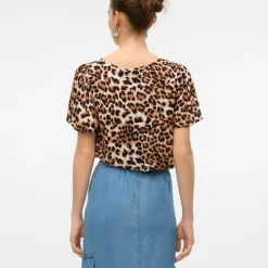 VERO MODA Haut tan à motif léopard manches courtes Femme MARRON Sale