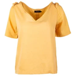 DEELUXE 74 Haut uni col V volants épaules Femme JAUNE Discount