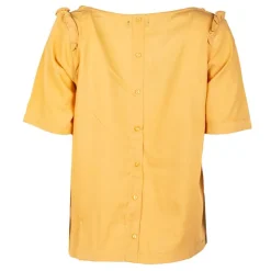 DEELUXE 74 Haut uni col V volants épaules Femme JAUNE Discount