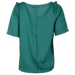 DEELUXE 74 Haut uni col V volants épaules Femme VERT FONCE