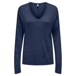 ONLY Haut vienna manches longues en maille col V Femme BLEU FONCE Discount