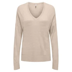 ONLY Haut vienna manches longues en maille col V Femme BEIGE New