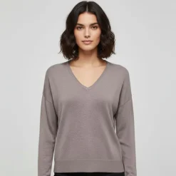 ONLY Haut vienna manches longues en maille col V Femme MARRON Discount