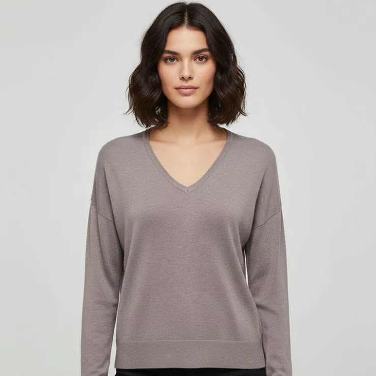 ONLY Haut vienna manches longues en maille col V Femme MARRON Discount