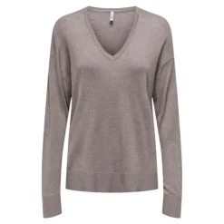 ONLY Haut vienna manches longues en maille col V Femme MARRON Discount