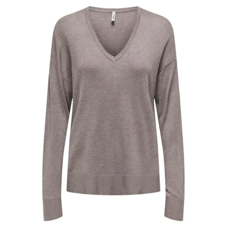 ONLY Haut vienna manches longues en maille col V Femme MARRON Discount
