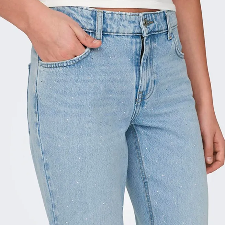 ONLY Jean bleu à strass clair droit Femme BLEU CLAIR Discount