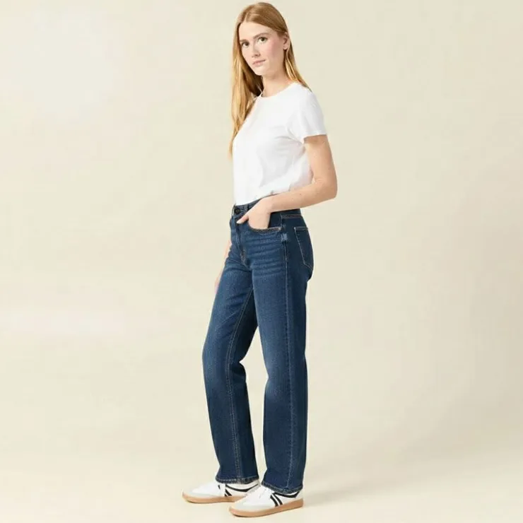 AMERICAN PEOPLE Jean bleu foncé Atlanta denim taille haute Femme BLEU FONCE New