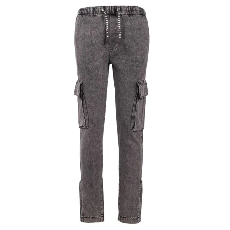 BILL TORNADE Jogging jean délavé cargo john en coton Homme GRIS New