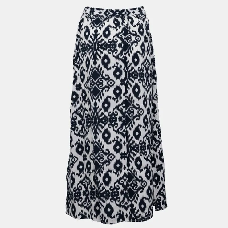 VERO MODA Jupe blanche imprimé bleu éthnique taille haute Femme BLEU FONCE