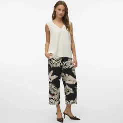 VERO MODA Jupe culotte à imprimé feuilles beiges Femme NOIR New