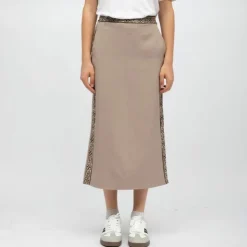 HOLLY AND JOEY Jupe dasy mi longue bandes graphiques avec fente Femme BEIGE Hot