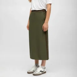 HOLLY AND JOEY Jupe dasy mi longue bandes graphiques avec fente Femme KAKI New