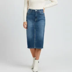 PLEASE Jupe denim fourreau délavé Femme BLEU Online