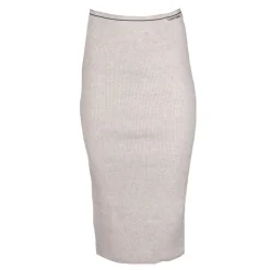 CALVIN KLEIN Jupe longue moulante laine logo fendu arrière Femme BLANC ECRU