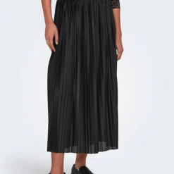 JDY Jupe longue plissée e boa ceinture élastique Femme NOIR Hot