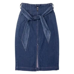 PLEASE Jupe mi longue blue ajustée denim avec ceinture Femme BLEU Hot