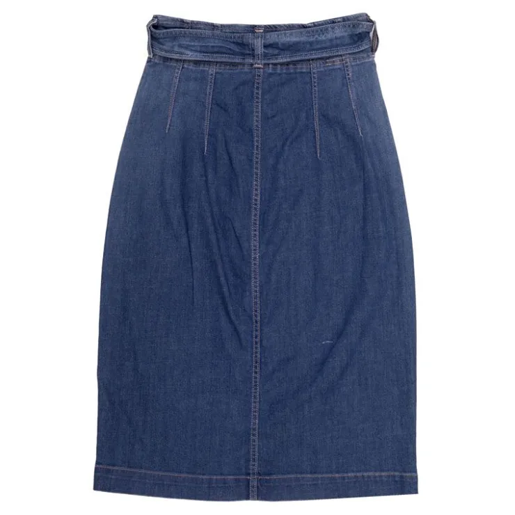 PLEASE Jupe mi longue blue ajustée denim avec ceinture Femme BLEU Hot