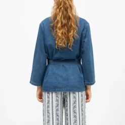 LA PETITE ETOILE Kimono jean vera avec poches et ceinture Femme BLEU Outlet