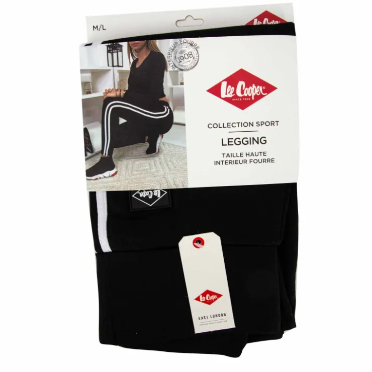 LEE COOPER Legging taille haute fourré bandes côtés Louba Femme NOIR