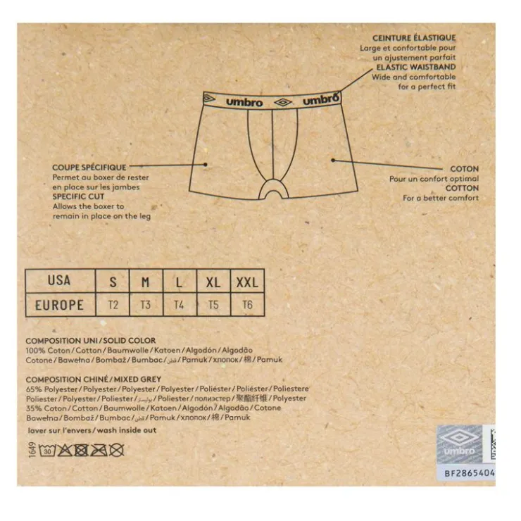 UMBRO Lot de 4 boxers coton umr/1/bcx4/class1 Homme MULTICOLORE New