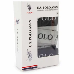 US POLO lot de 3 boxers en coton stretch Homme GRIS Clearance