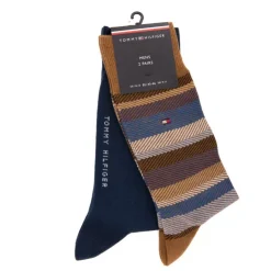 TOMMY HILFIGER Lot de 2 chaussettes rayées Homme MARRON Clearance