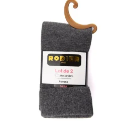 RODIER Lot de 2 chaussettes unies Femme GRIS FONCE New