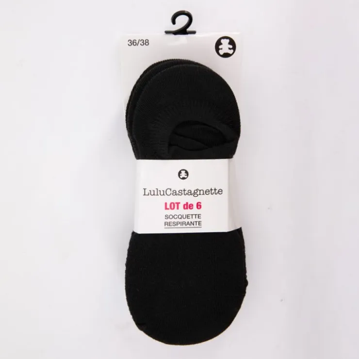 LULU CASTAGNETTE Lot de 6 paires de socquettes respirantes nadine Femme NOIR Clearance