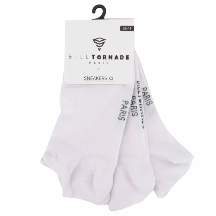 BILL TORNADE Lot de 3 paires de socquettes sneakers t36-41 uni Femme BLANC Hot