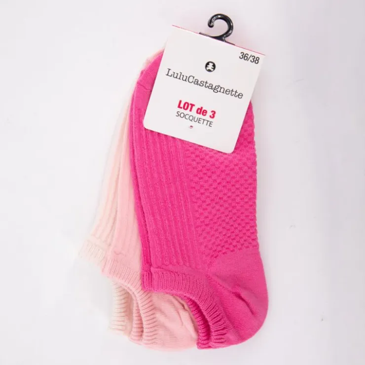 LULU CASTAGNETTE Lot de 3 paires de socquettes lalita Femme ROSE Discount