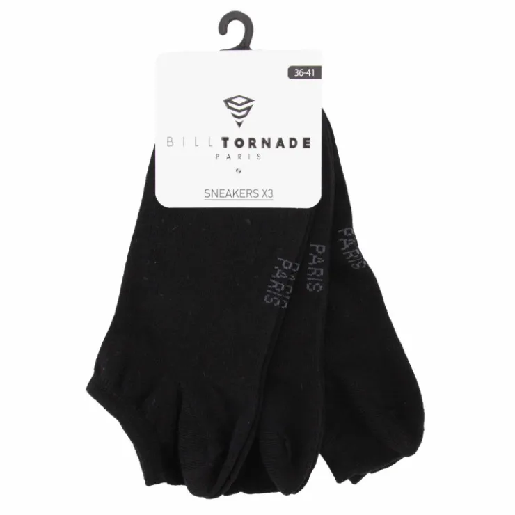 BILL TORNADE Lot de 3 paires de socquettes sneakers t36-41 uni Femme NOIR Sale