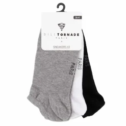 BILL TORNADE Lot de 3 paires de socquettes sneakers t36-41 uni Femme MULTICOLORE Hot