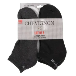 CHEVIGNON Lot de 6 socquettes en coton Taille 39-46 NOIR Hot