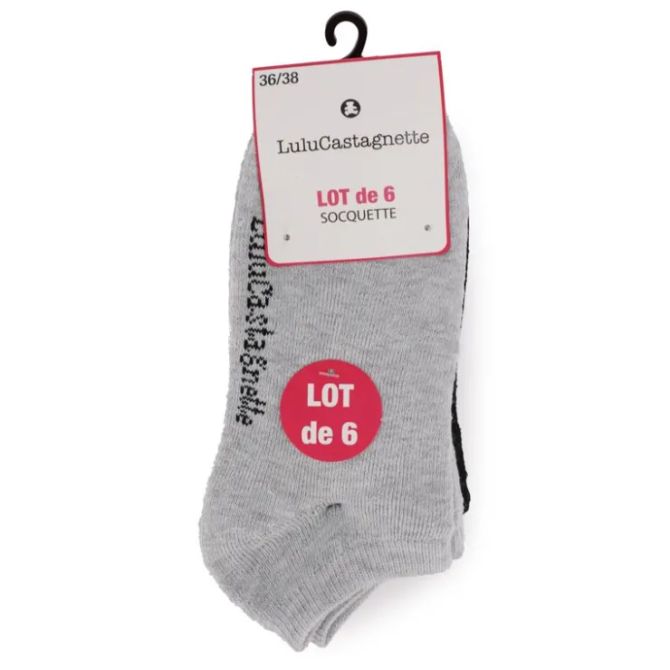 LULU CASTAGNETTE Lot de 6 socquettes pepita t 36/38 - 39/41 Femme GRIS Clearance