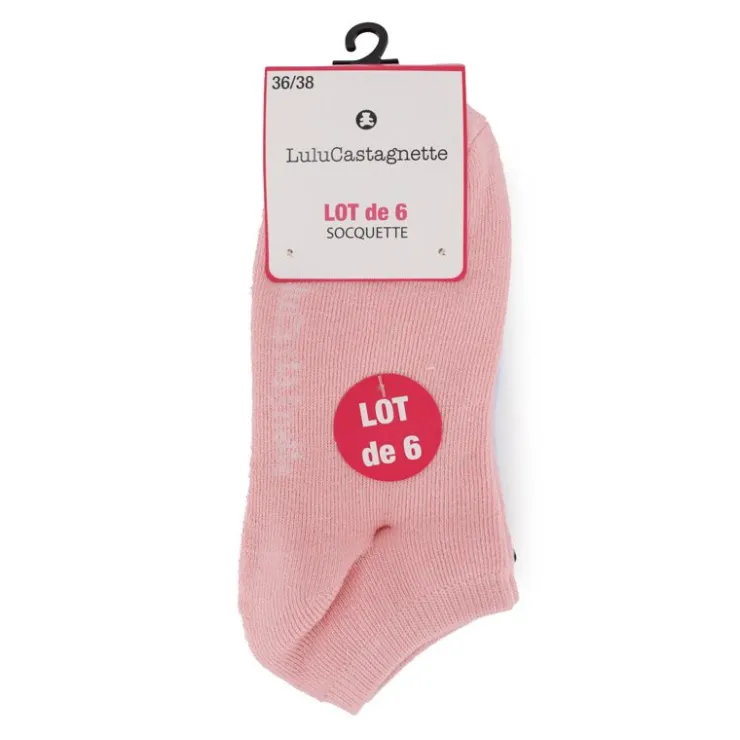 LULU CASTAGNETTE Lot de 6 socquettes pepita t 36/38 - 39/41 Femme ROSE Sale