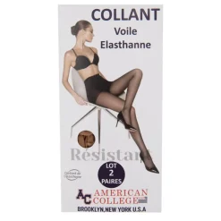 AMERICAN COLLEGE Lot x2 collants voile noir Femme BEIGE Clearance